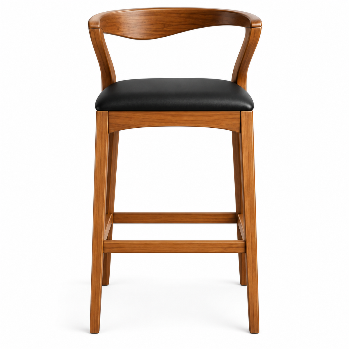 Detalles del diseño del Banco Ember, mostrando el respaldo curvo ergonómico, el asiento acolchado de alta densidad y las uniones sólidas de la madera maciza.
